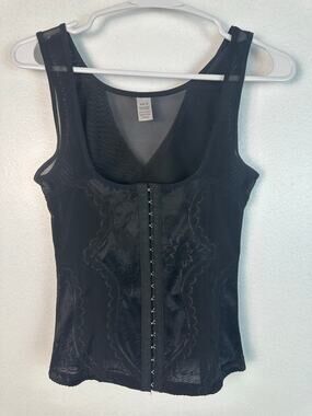 Women's black vintage corset top Firm Mesh Shaper floral details Medium sheer